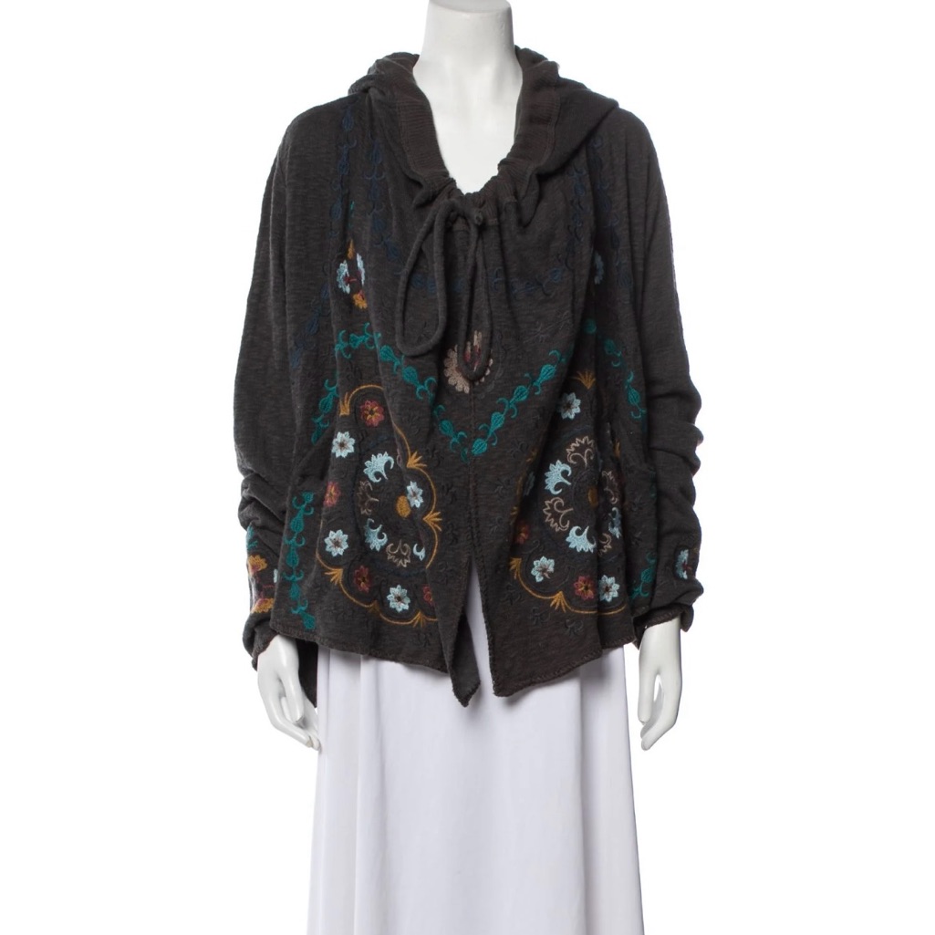Johnny Was Biya Gray Multicolored Favorite Sweater With Hoodie Size Xs